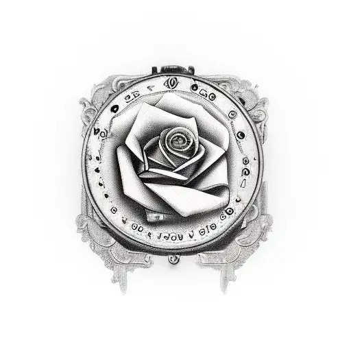 Money Roll In A Mouth And At The Top A Pocket Watch Next To A Rose Made Frome A Hundered Dollar Bill