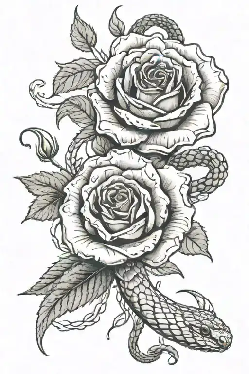 Snake Wrapping Around A Rose With Vines