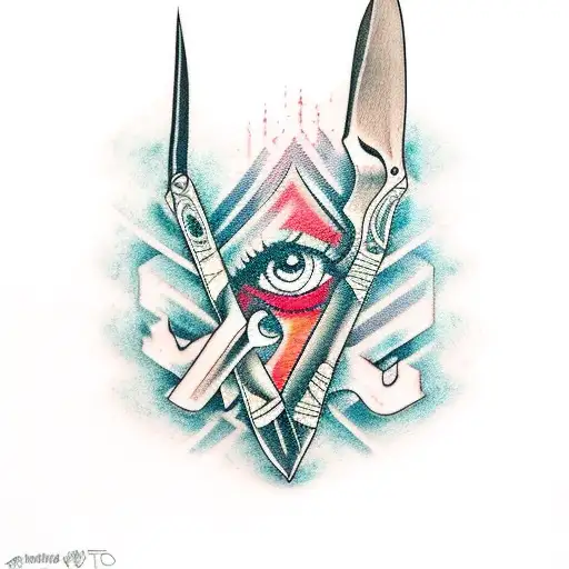 A Traditional Tattoo Design Featuring Ellie's Knife And Joel's Guitar From The Last Of Us Tattoo