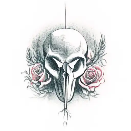 Fox Skull Show Decaying In A Field Of Grass With A Flower Coming Through The Eye