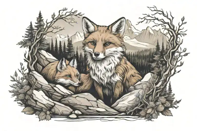 Fox Logo Surrounded My Mountain Landscape