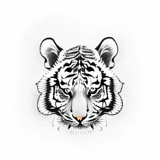 An Alert Tiger Cub With Fiery Eyes And Cute Face