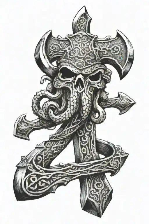 Viking Axe With Octopus Wrapped Together