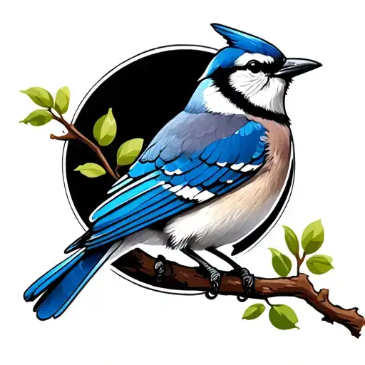 Simple Circle Line Border With Bluejay Bird