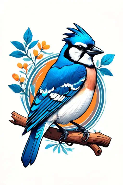 Simple Circle Line Border With Bluejay Bird