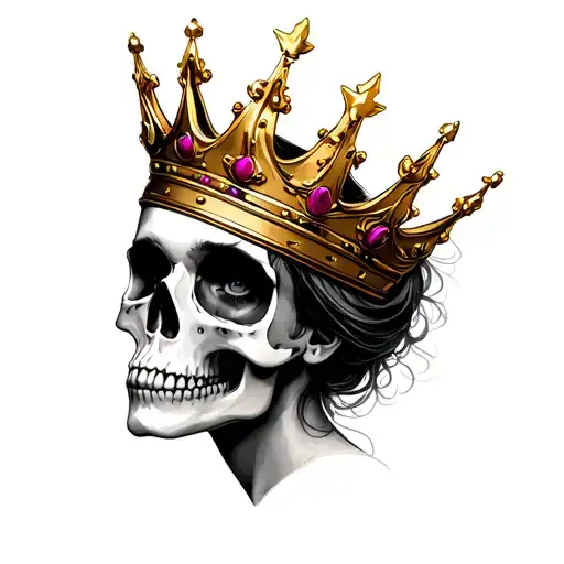 Lady Face With Skull Wearing A Crown