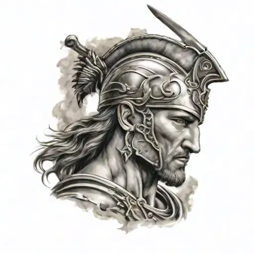 Achilles Portrait With Sword Troy Background Black