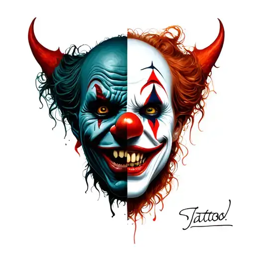 A Face Left Side A Demon And Right Side A Horror Clown