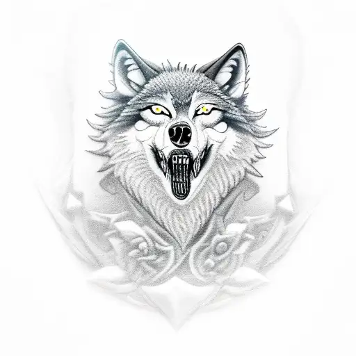 A Wolf Howling With A Skull In Its Mouth