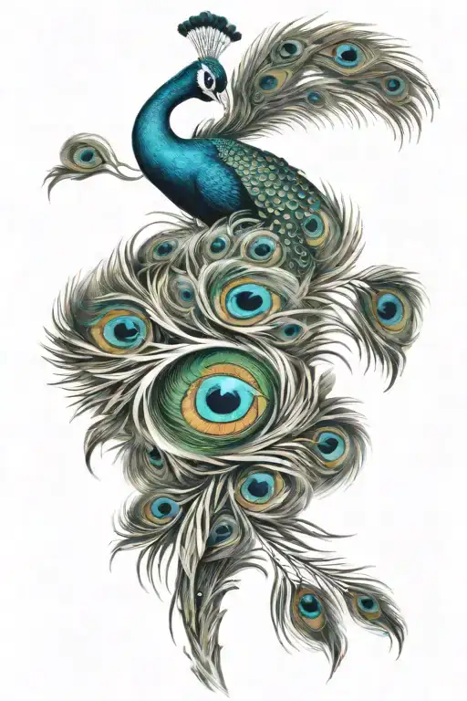 Peacock With Feathers Extended Upright With An Eyeball In Each One Of The Tip Of The Feathers