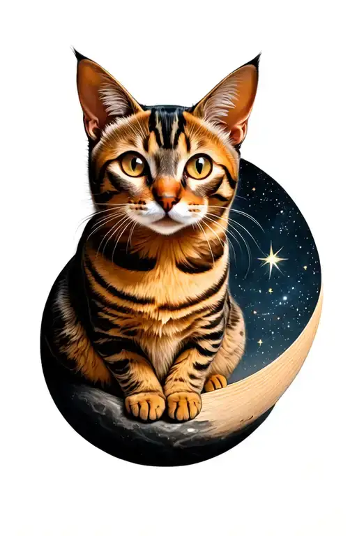 Bengal Cat Sitting On Moon