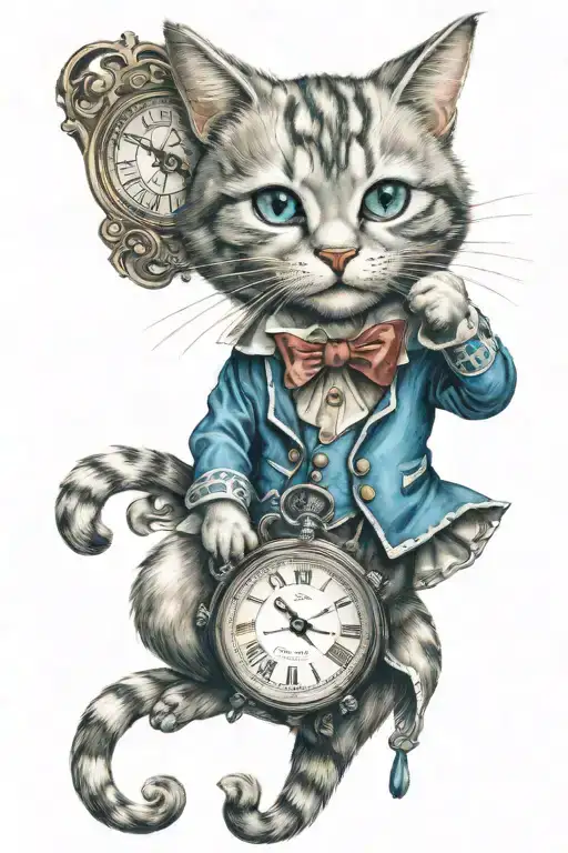 Alice In Wonderland Cat Holding A Watch