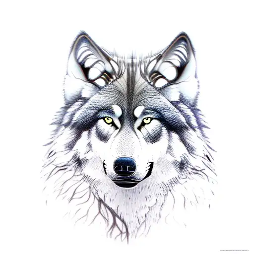 Realistic Dark Timber Wolf With Moon On Forehead