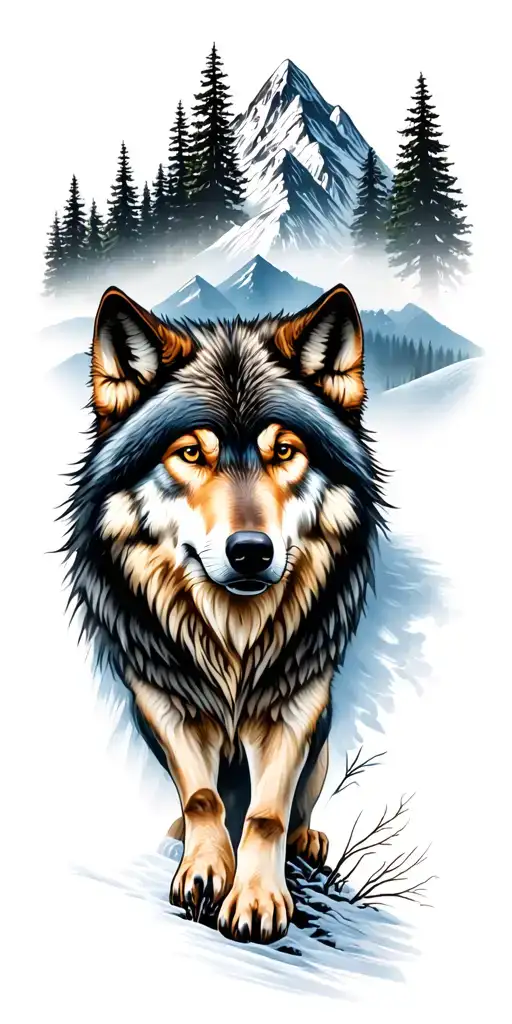 Wolf And Mountains And Trees