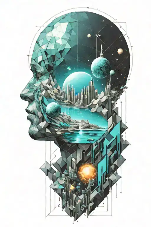 A Geometric Space Landscape Inspired By Technology Incorporating A Small Amount Of Cyan