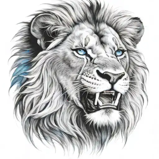 Lion With Blue Eyes And Teeth Claws