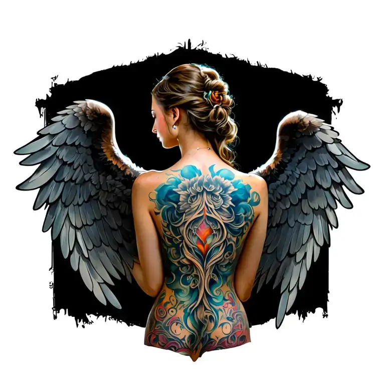 Angle Wings On Back Of Feemale