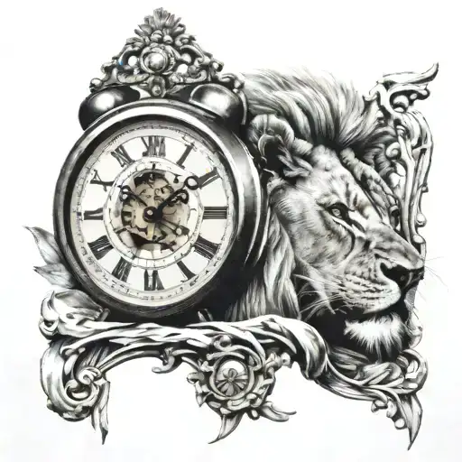 Lions Head Face With Broken Clock