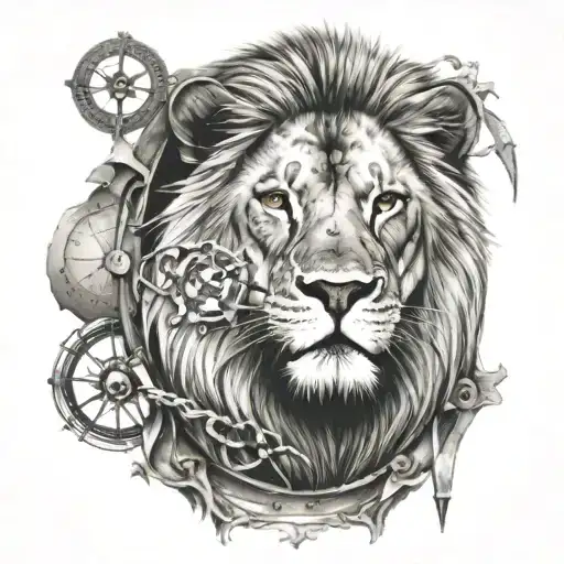 Lions Face With Scars And Broken Compass