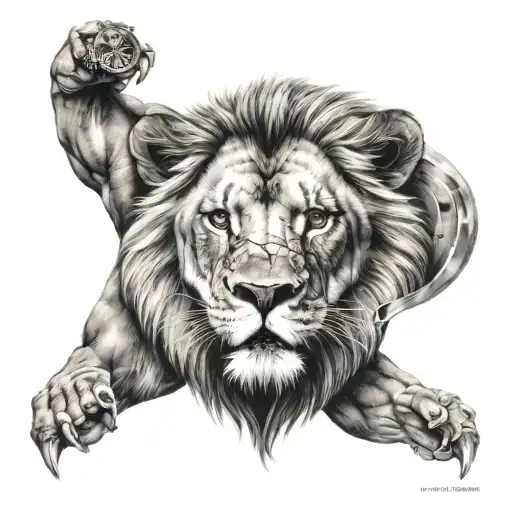 Lions Face With Scars And Broken Compass