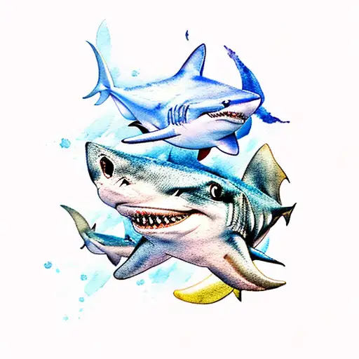 Two Small Watercolor Sharks