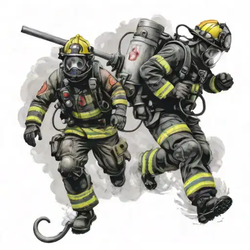 A Powerful Image Of A Firefighter And Navy Diver Working Together To Rescue People In Distress