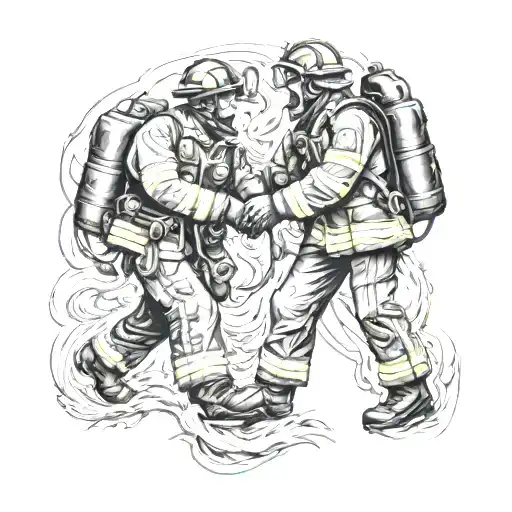 A Powerful Image Of A Firefighter And Navy Diver Working Together To Rescue People In Distress