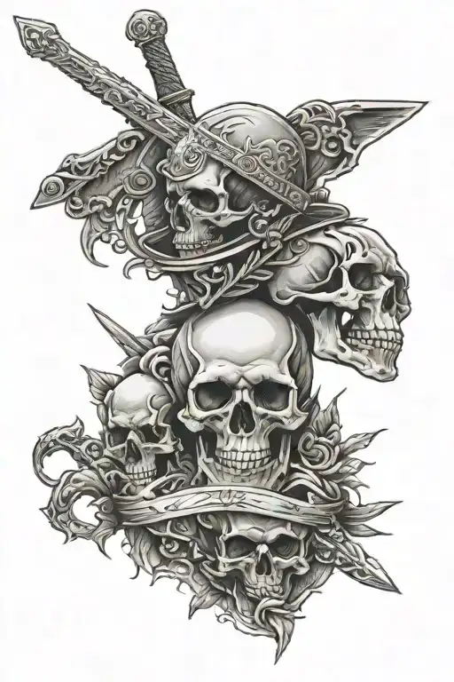 Samirai With Sword Piercing A Skull