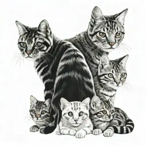 1 Mother Cat And 4 Children