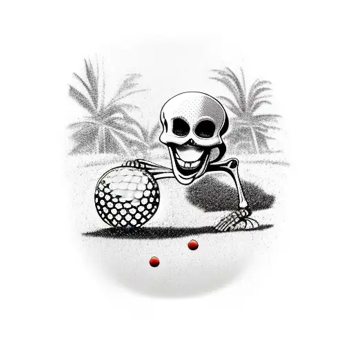 Skeleton Playing Golf With Palm Trees