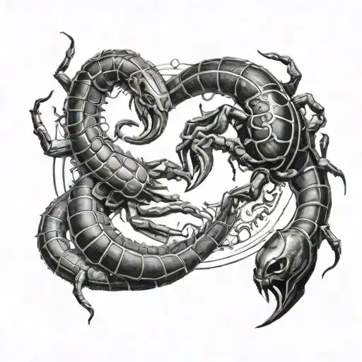 Two Scorpions Chasing Ying Yang Symbol