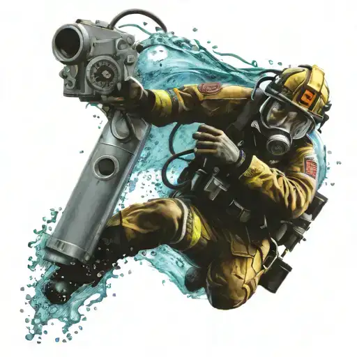 Create A Tattoo Of A Firefighter Reaching Out To Pick Up A Navy Diver Under The Water