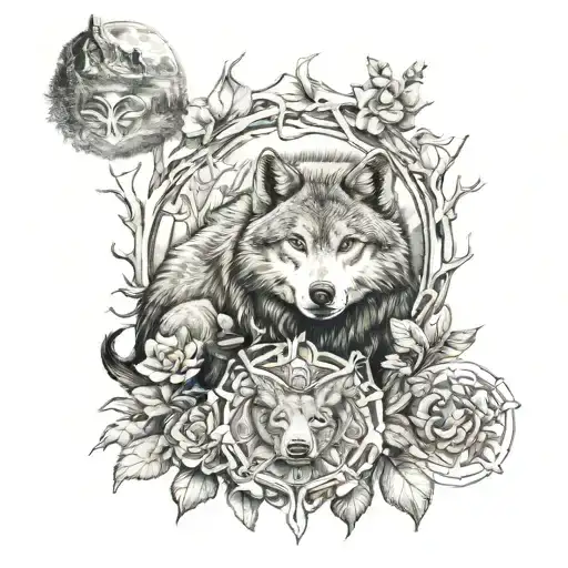 Wolf Bear And Fairy Surrounded