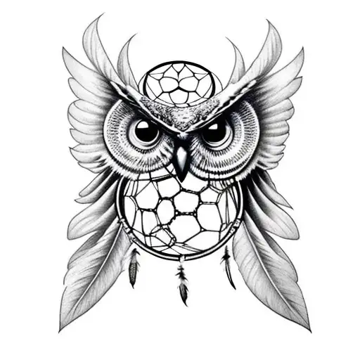 Demonic Owl With Dream Catcher Going Through It