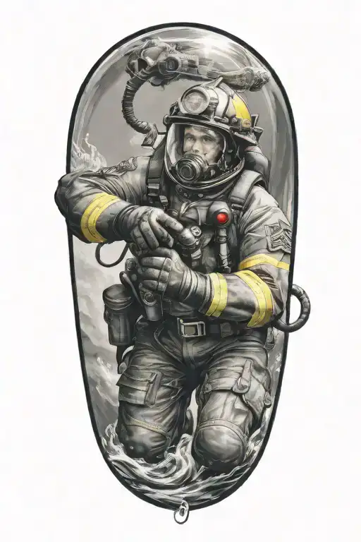 Create A Tattoo Of A Firefighter Reaching His Hand Out To Grab The Hand Of A Navy Deep Sea Diver