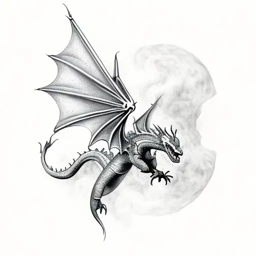 Medieval Dragon Flying Down