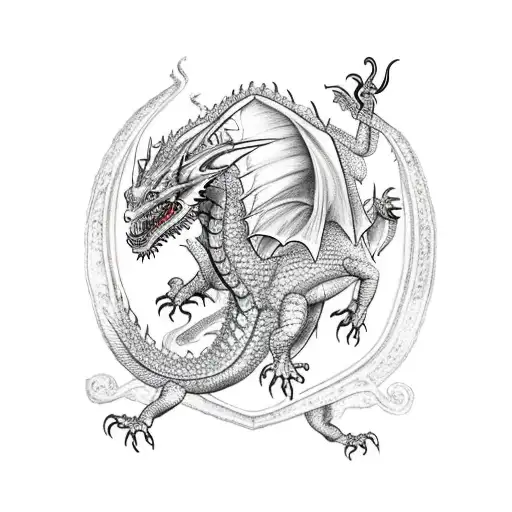 Scary Medieval Dragon Flying Downwards