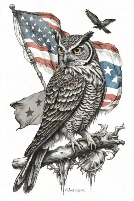 Owl And Puerto Rico With Flag And Coqui Frog And Great-tail Grackle