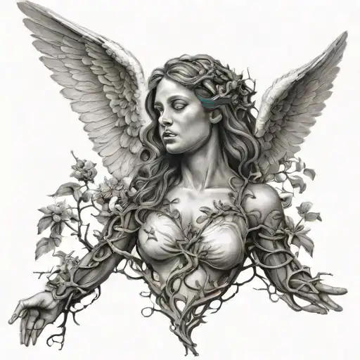 Female Angel Entwined With A Tree Of Life
