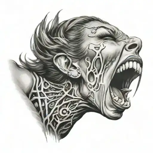 Beautiful Woman Screaming Banshee With Huge Open Mouth