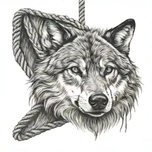 Nordic Wolf Held In Hanging Rope