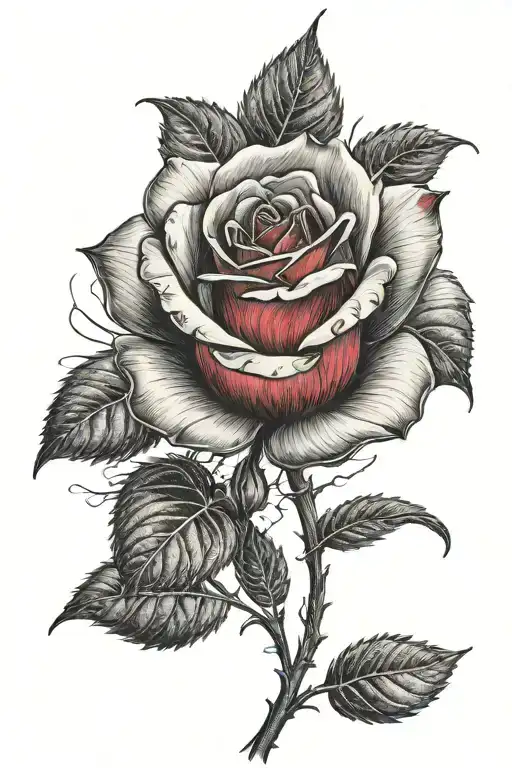 Red Rose With Bottom Petals Black