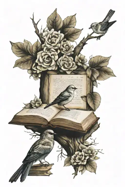 Bird Books Tree Flowers
