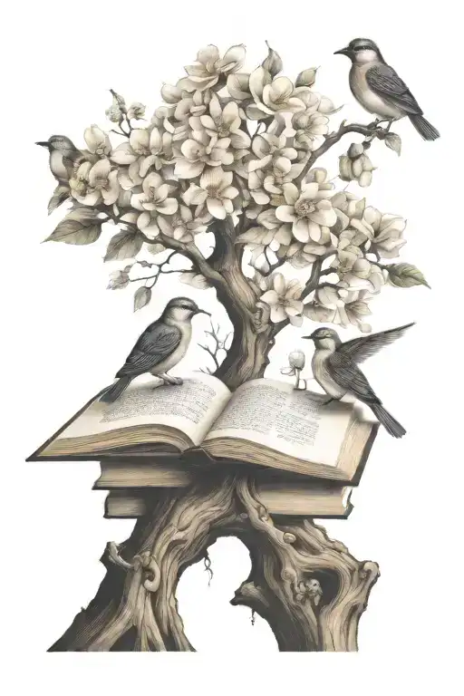 Bird Books Tree Flowers