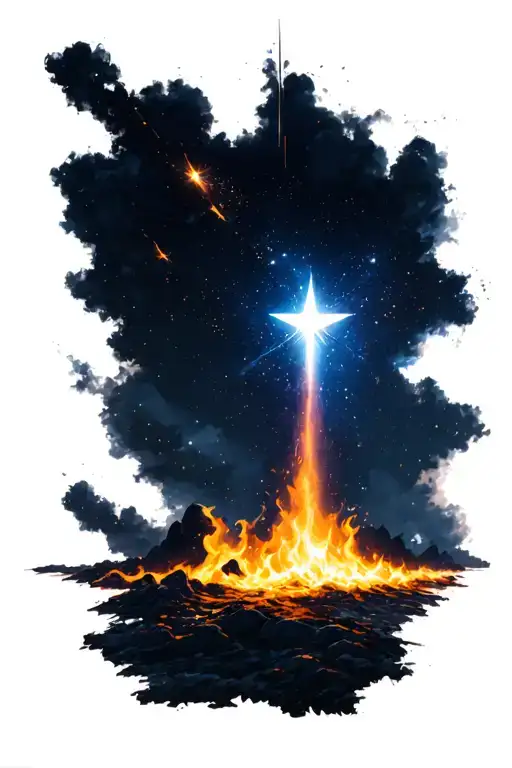 Shooting Star With Fire Falling Down From The Sky