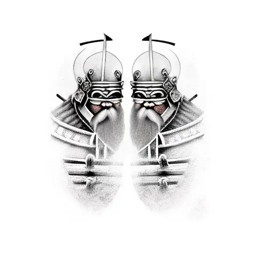 Samurai And Viking Fighting Together