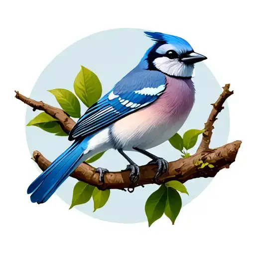 Photo Realistic Scrub Jay Bird On A Tree Branch With A Simple Circle Border