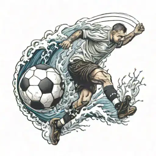 A Football Player Kicking A Ball Into A Stormy Sea