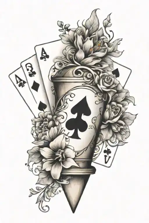 Traffic Cone With Narcissistic Flowers And 333 Deck Of Cards