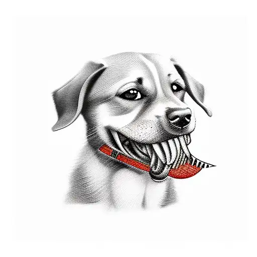 Dog With Knife In Mouth